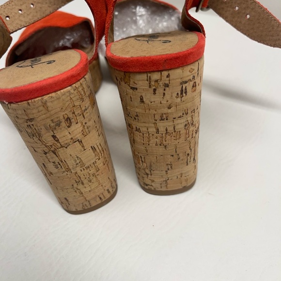 Free People Brooke Red Orange Suede Open Toe Platform Block Cork Heel Sandals 10 - Picture 7 of 10